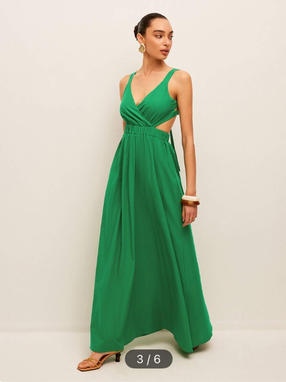 Commense cotton and linen back tie Emerald Green Gathered Dress size small